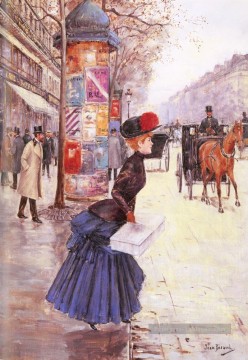 Jeune Femme Traversant Le Boulevard Parisienne Jean Béraud Peinture à l'huile